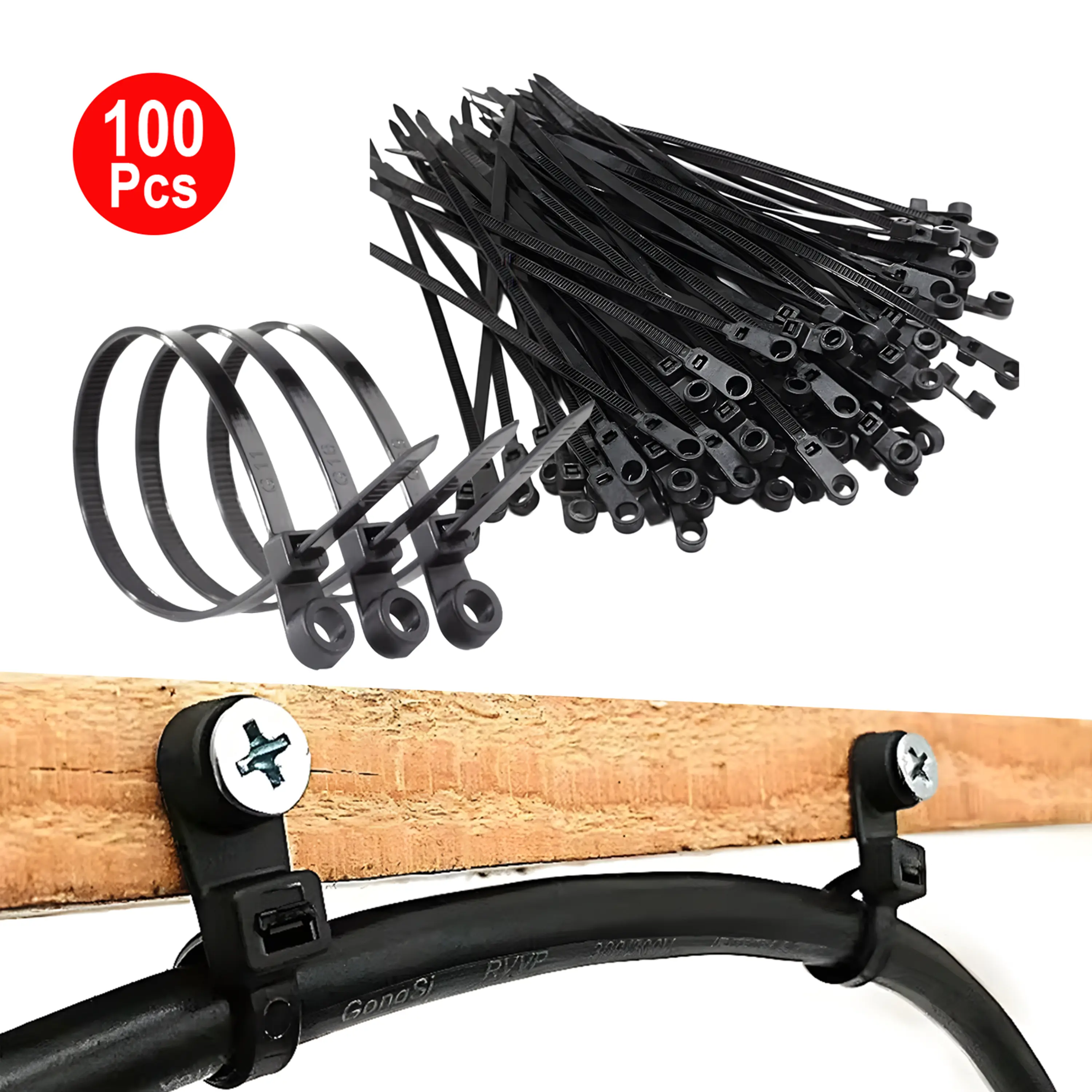100pcs Kabel Ties Nilon Lubang Sekrup Paku Zip Screw Hole Cable Reusable