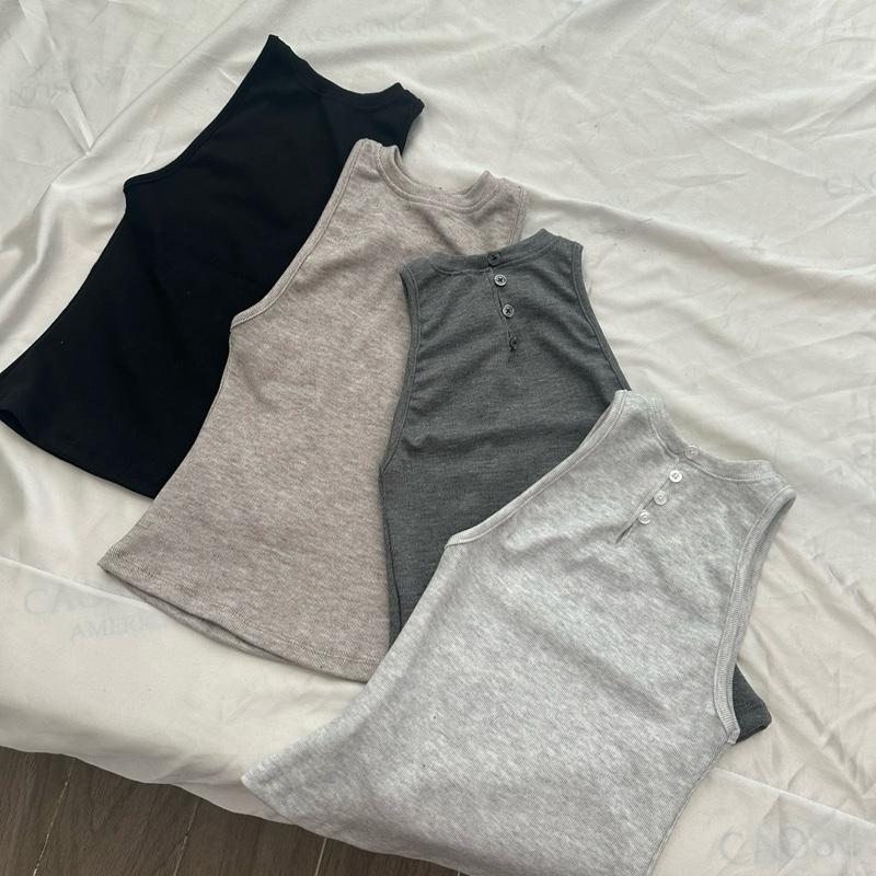 RIBY TOP - Áo Ba Lỗ DEROSE Cổ Cao Mang Được 2 Mặt Vải Gân Cotton Mềm Nữ Nách Sâu Ôm Thoải Mái