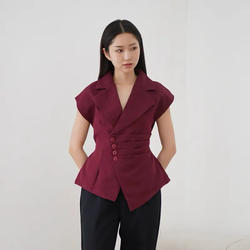 SHIJI ELIN VEST Atasan Vest Wanita Modis & Stylish Outer Tanpa Lengan Kekinian untuk Gaya Casual Bahan Woolblend Kualitas Premium dengan Kancing Elegan