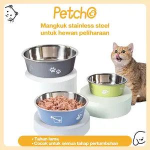 Petcho Mangkuk Hewan Peliharaan Baja Tahan Karat Anti-Selip untuk Kucing dan Anjing Dua Lapis