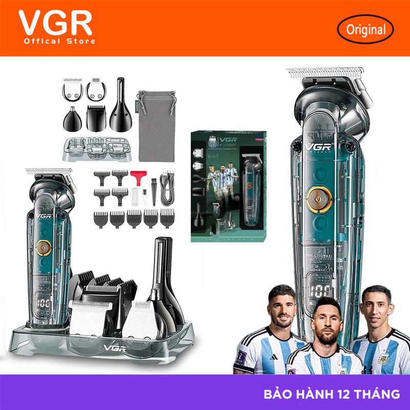 VGR Bộ tông đơ đa năng 6 trong 1 V-102 cho nam – Tỉa râu tóc lông mũi tai & toàn thân | Chống nước IPX6 | Thời gian sử dụng 180 phút | 10 lược căn độ | Kèm túi du lịch Trong suốt