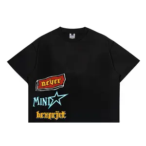 HRX Kaos T-Shirt Boxy Fit Heavyweight 30s 'NEVERMIND'  Oversize Bahan Cotton Combed HD Digital Printing Nyaman untuk Pria dan Wanita