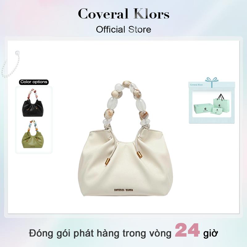 (GIÁ MỞ BÁN)COVERAL KLORS -【đóng gói hộp quà tặng Túi xách thời trang dành cho nữ, da PU mềm mại, màu sắc tươi sáng,Nhiều màu quai cầm hạt nhựa Acrylic nhẹ nhàng, Xanh, trắng, đen size 22 thời thượng túi xách.