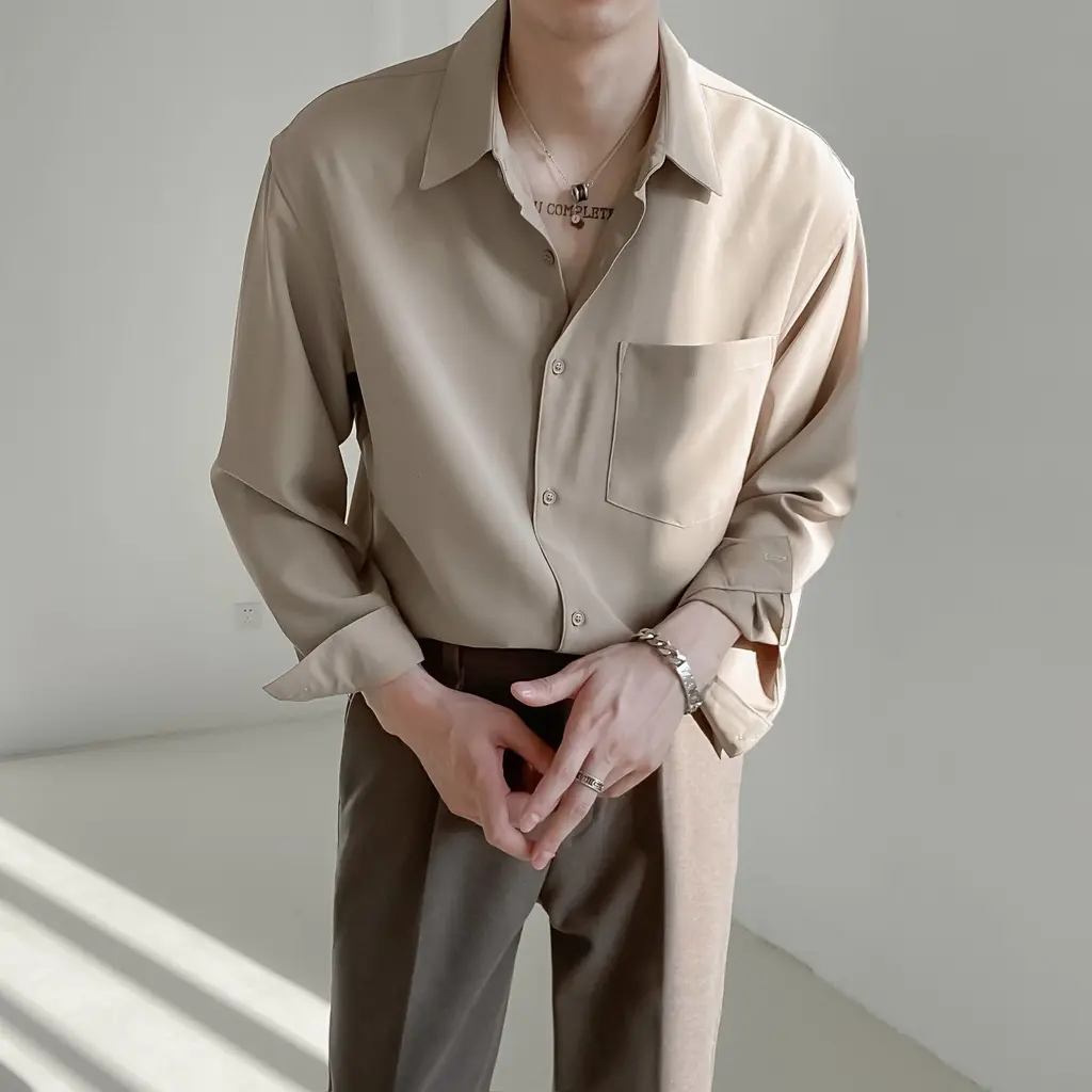 Long-sleeved Shirt Men's Drape Free-iron Loose Casual All-match Korean Shirts