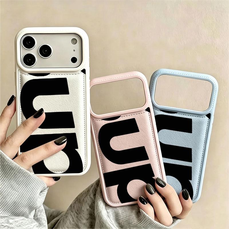 Ins Big Hole Dermal Textile Drum Pack Trend Black English Chống sốc bảo vệ trường hợp điện thoại cho iPhone 17/16/15/14/13/12/11/Pro/Pro Max/X/XS,7/8/14/15/16 Plus,17 Air.