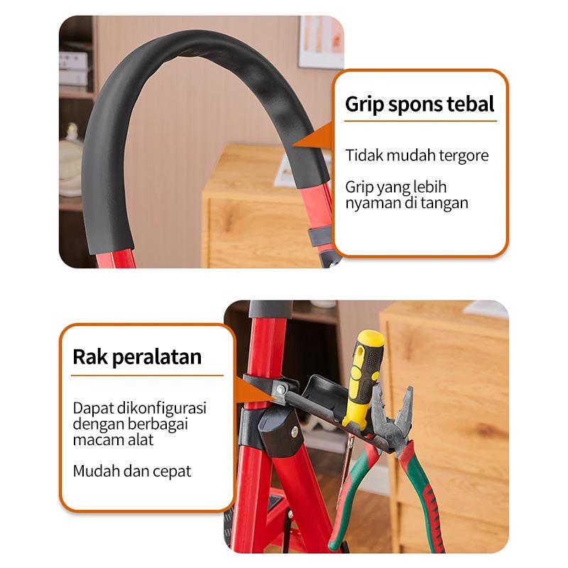 Reaim 3-7 Step Tangga Lipat Multifungsi / Tangga Lipat Rumah 4 step dan 5 step / Baja Karbon Tebal Anti Licin Pegangan Tangan Tangga Bisa Dilepas / Household Ladder Tangga Rumah 3/4 Step 1,17M // 1,45M // 1.8M Hitam Merah Putih 6