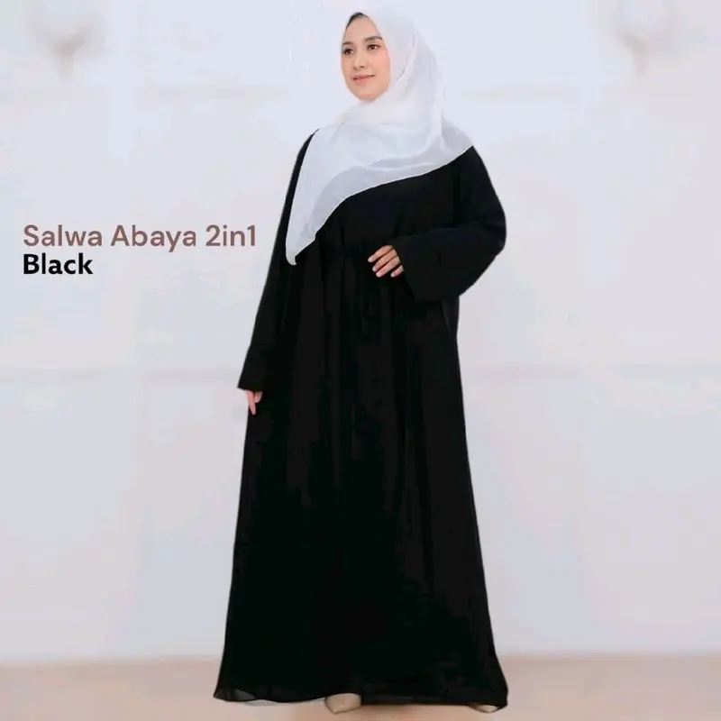 Set Gamis Salwa Abaya 2in1 Gamis Dan Outer Bahan Ceruty Babydoll Gamis Muslimah Terbaru Kekinian By You Glow Fashion 1