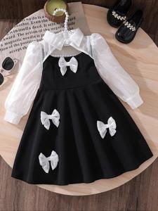 Vestido elegante de manga larga con cuello de moño, diseño con botones, estilo dulce, perfecto para uso diario, vacaciones, fiesta