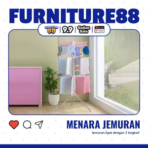 FURNITUR88 JEMURAN LIPAT MENARA JEMURAN 3 SUSUN JEMURAN BAJU JEMURAN PAKAIAN JEMURAN SERBAGUNA JEMURAN HANDUK KECIL Multicoloured Drying Racks Rak Pengeringan