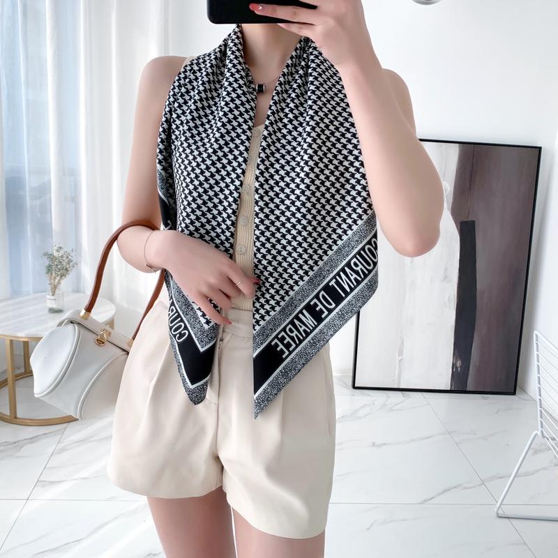 Khăn Quàng Cổ Vuông Giả Lụa, Dệt Chéo, 35,4 inch (90cm), In Hình, Thoáng Khí, Chống Trượt, Khăn Xếp, Khăn Choàng Thời Trang, WJ1007-27 2