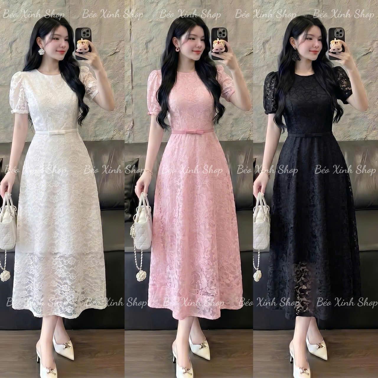 Váy Dự Tiệc Thiết Kế Dáng Dài Tiểu Thư Cổ Tròn Phối Nơ(Vải Ren 2 Lớp Cao Cấp) Thanh Lịch Sang Trọng Cho Các Nàng Bigsize 40–90kg Thời Trang Nữ Béo Xinh Shop - A.1802