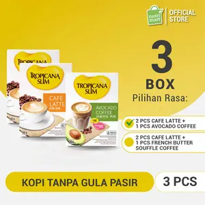 Triple Pack - Tropicana Slim Coffee Sugar Free 10 Sachet - Cafe Latte / Avocado Coffee / French Butter Souffle - Kopi Susu Nikmat Tanpa Gula Pasir