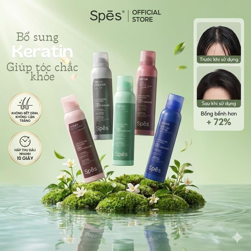  Dầu gội khô SPES phiên bản điều chế hương đặc biệt tinh chất Keratin dạng xịt hút dầu không bết dính giữ nếp 8h 150ml 