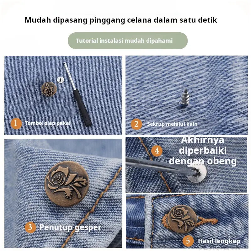 [Sepuluh tombol dilengkapi dengan obeng dan kotak]Kancing celana jeans wanita pengencang bebas paku bebas lubang celana khusus yang dapat disesuaikan mengubah ukuran pinggang celana ukuran pinggang kancing dewi 3