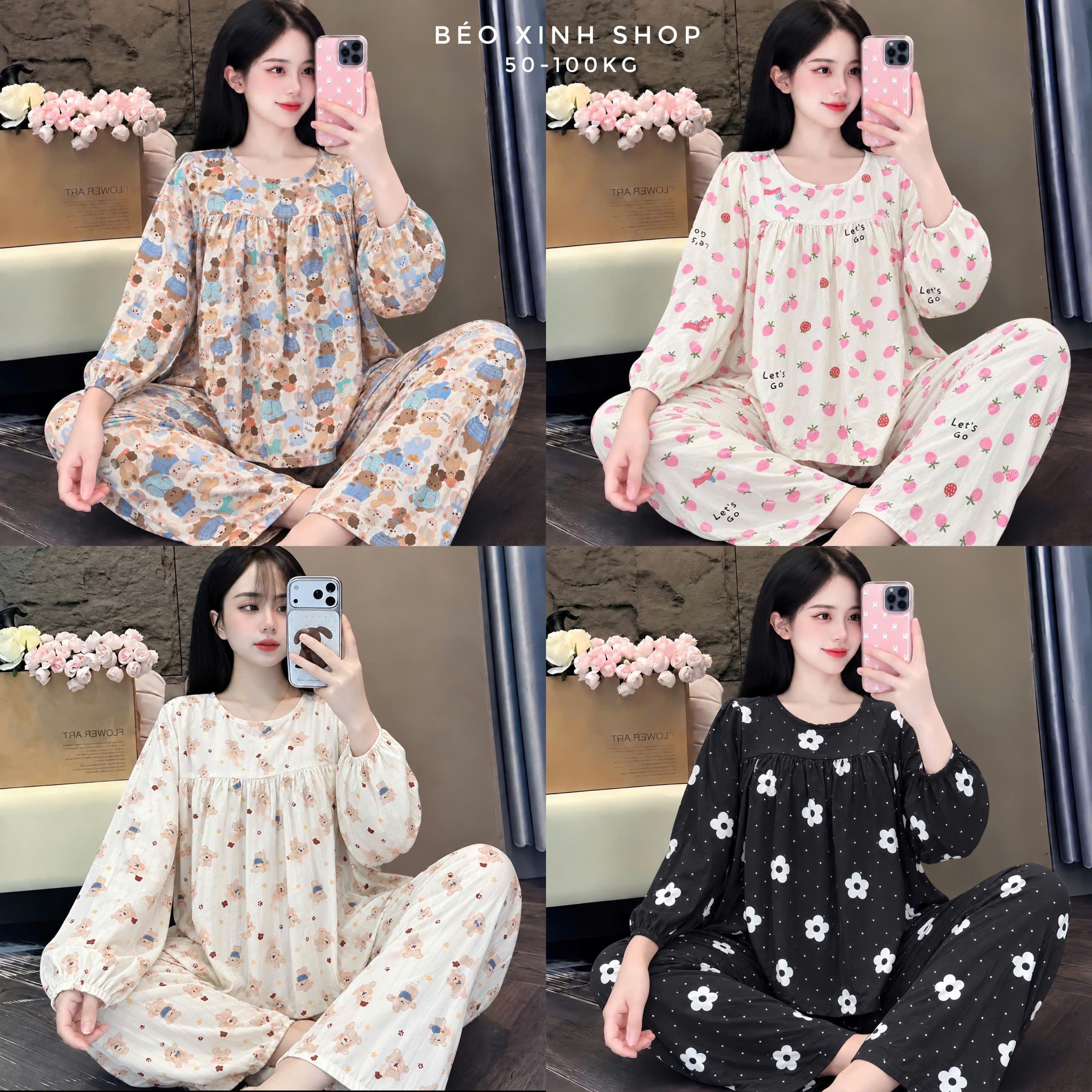 Đồ Bộ - Đồ Ngủ Tay Dài Phom Baby Doll Vải Tole L1 2 Da Có Bigsize Từ 50-100Kg - A.5662