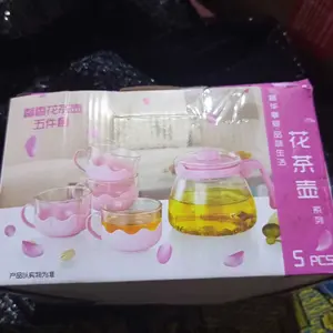 P (P46) TEAPOT KACA SET WARNA 5 IN 1 PREMIUM/KUALITAS TERBAIK