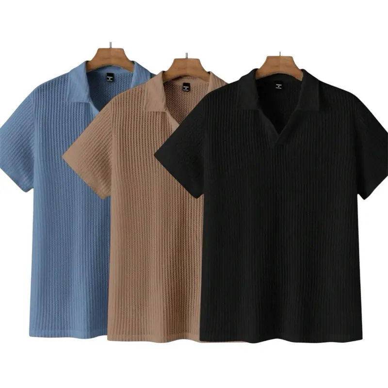 Paket 3 pcs Kaos polo lengan pendek pria V-neck waffle premium baju distro terbaru Atasan Kerah Dewasa Cowok 6