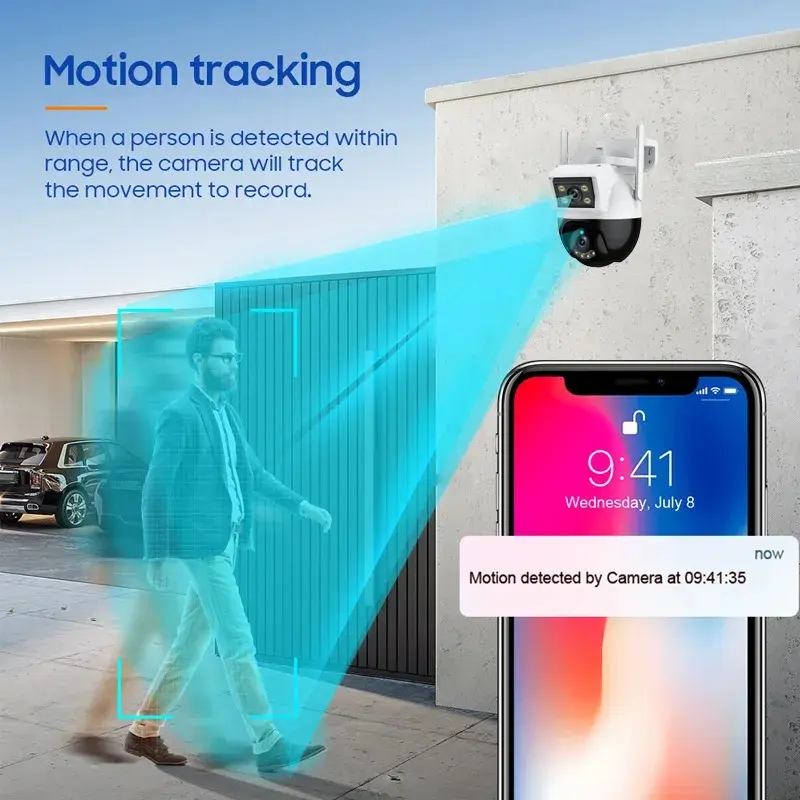 EYESEC CCTV Outdoor WiFi 8MP Dual Lens Waterproof IP Camera 360° PTZ Kamera HP Jarak Jauh Garansi 1 Tahun Golden Compass 5