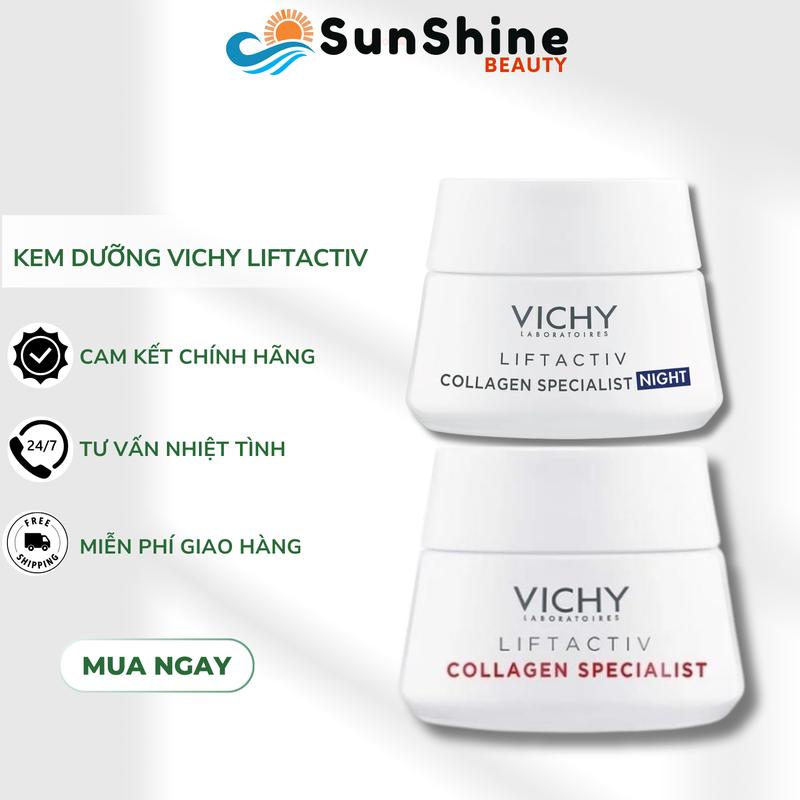 Combo Kem Dưỡng Ban Ngày & Ban Đêm Vichy Liftactiv Collagen Specialist 15ml Dưỡng Sáng Giảm Lão Hóa