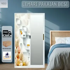 MGG Lemari pakaian baja dengan motif, cocok untuk kamar tidur rumah, hotel, sekolah, kolam renang, dilengkapi dengan cermin dan brankas, tahan lembap, anti jamur, anti serangga, kedap air, pintu geser, garansi 20 tahun Furniture