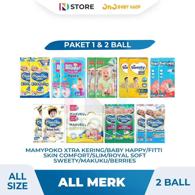 [PAKET 1&2 BALL] MAMYPOKO XTRA KERING/BABY HAPPY/FITTI/SKIN COMFORT/SLIM/ROYAL SOFT/SWEETY/MAKUKU/BERRIES/MAMAMIA/FLUFFY 0