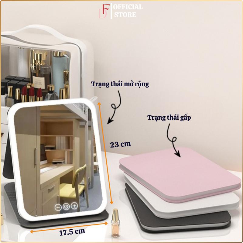 Gương Để Bàn Trang Điểm Gương Cầm Tay  Gương Toàn Thân Gương Mini Cầm Tay Có Đèn Led Cảm Ứng 03 Chế Độ Đèn Kèm Sạc 