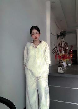 Product Review of S164 SET ĐỒ NỮ GỒM ÁO SƠMI KÈM QUẦN SUÔNG CHẤT LIỆU LINEN HOẠ TIẾT SỌC FREESIZE- set đồ sang chảnh nữ from N** l** 0