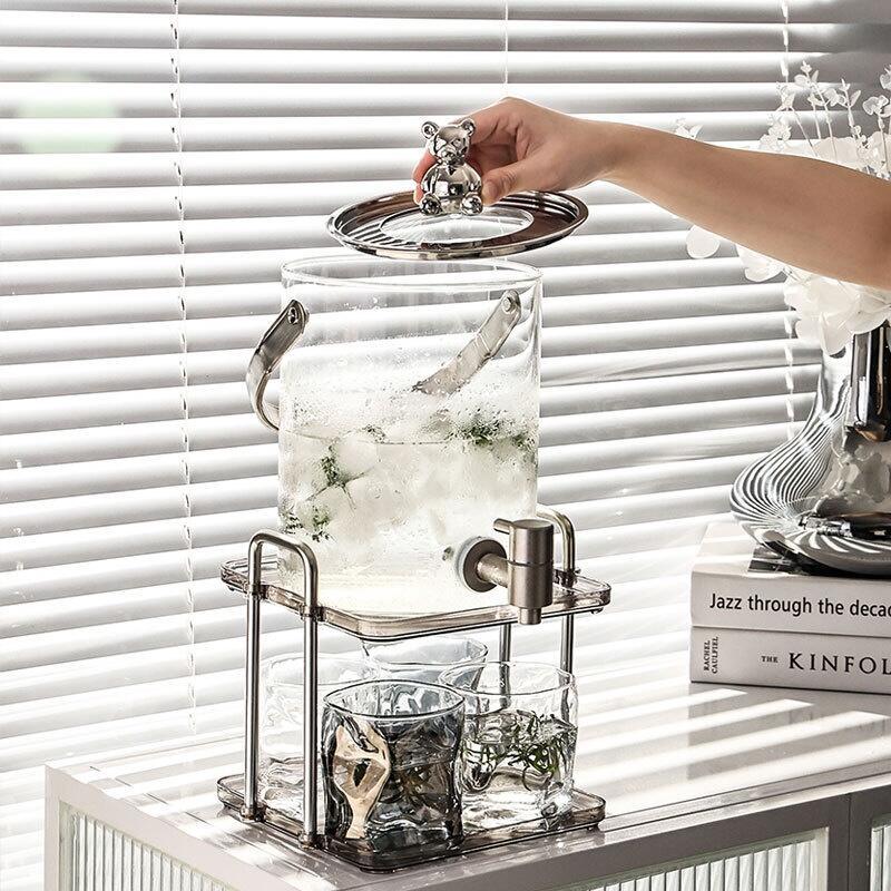Product Introduction of Sier Bear Glass Cold Kettle With Faucet Large Capacity Bucket Water Cup Set Household Fruit Tea Beverage 3
