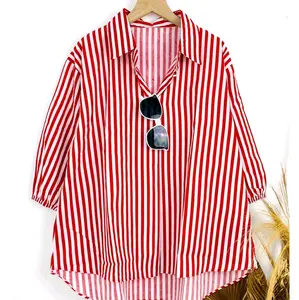 blouse stirep merah, atasan wanita salur merah