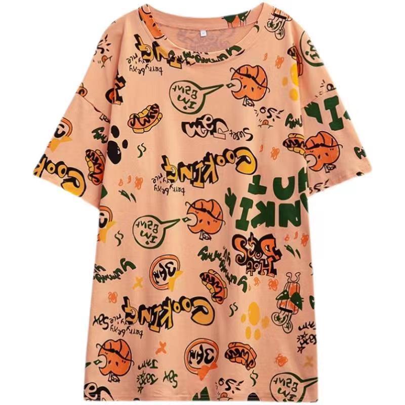 Product Introduction of New pure cotton printed short sleeved T-shirt for chubby girl in summer, loose and shaping with a belly covering top Womenswear Lingerie 2