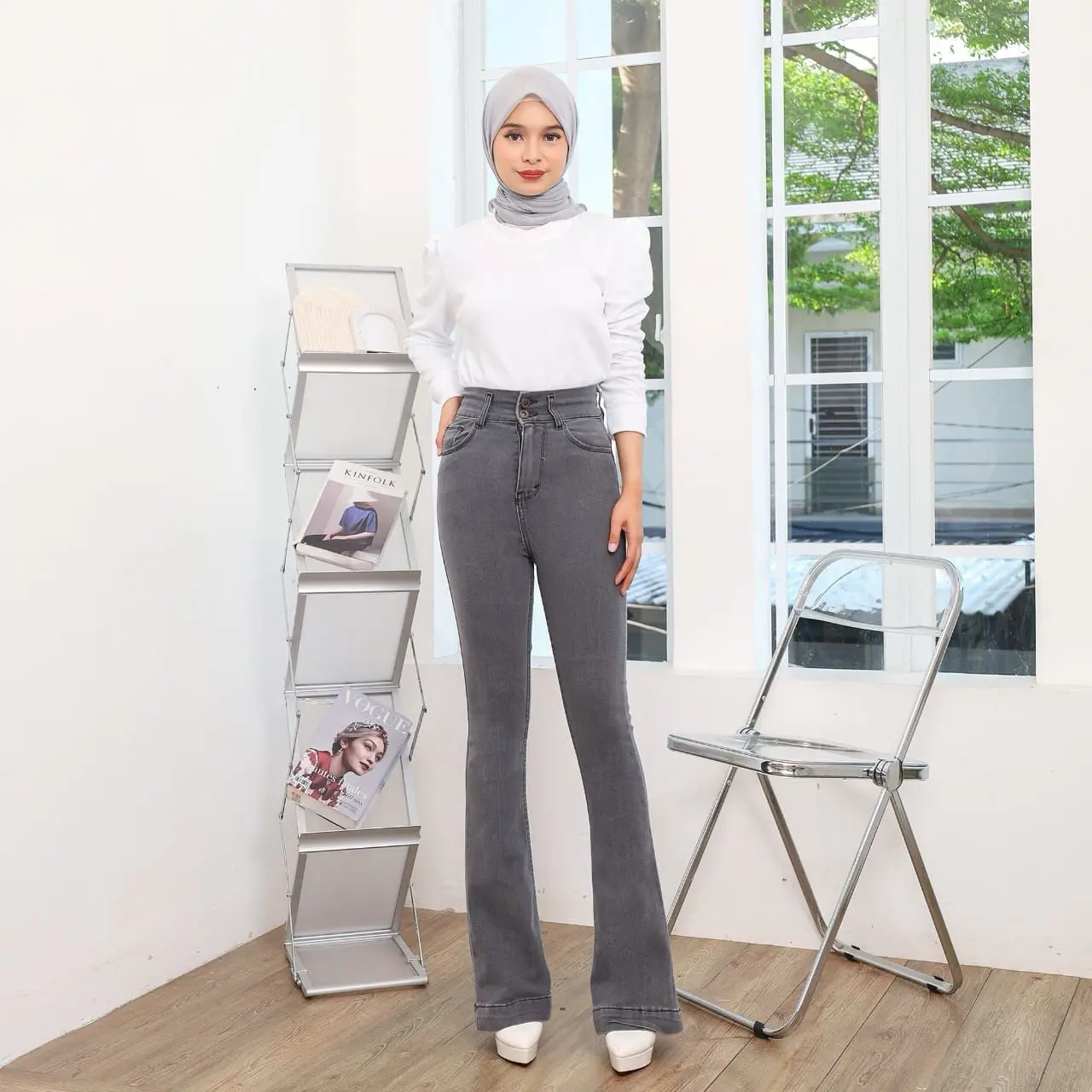 Ma-Ri Jeans | High waist Cutbray Jeans | Aeri Denim | Celana panjang wanita Stretch 9919