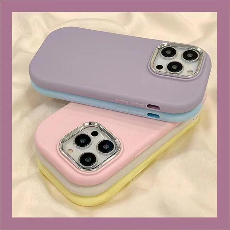 Ốp Macaroon Mũm Mĩm Cho iPhone 15 11 14 13 12 Pro Xs Max XR X 7 8 Plus Ốp Điện Thoại Di Động Khung Ống Kính Kim Loại Ốp Lưng Bảo Vệ Chống Sốc Mềm TPU