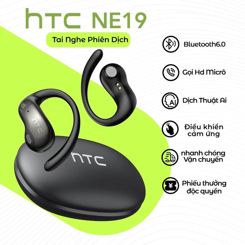 Tai nghe OWS, HTC-NE19, Bản dịch theo thời gian thực với 134 ngôn ngữ, Siêu bền 40H, Âm trầm HIFI, Chống thấm nước IPX, Kết nối ánh sáng màu xanh Bluetooth 6.0