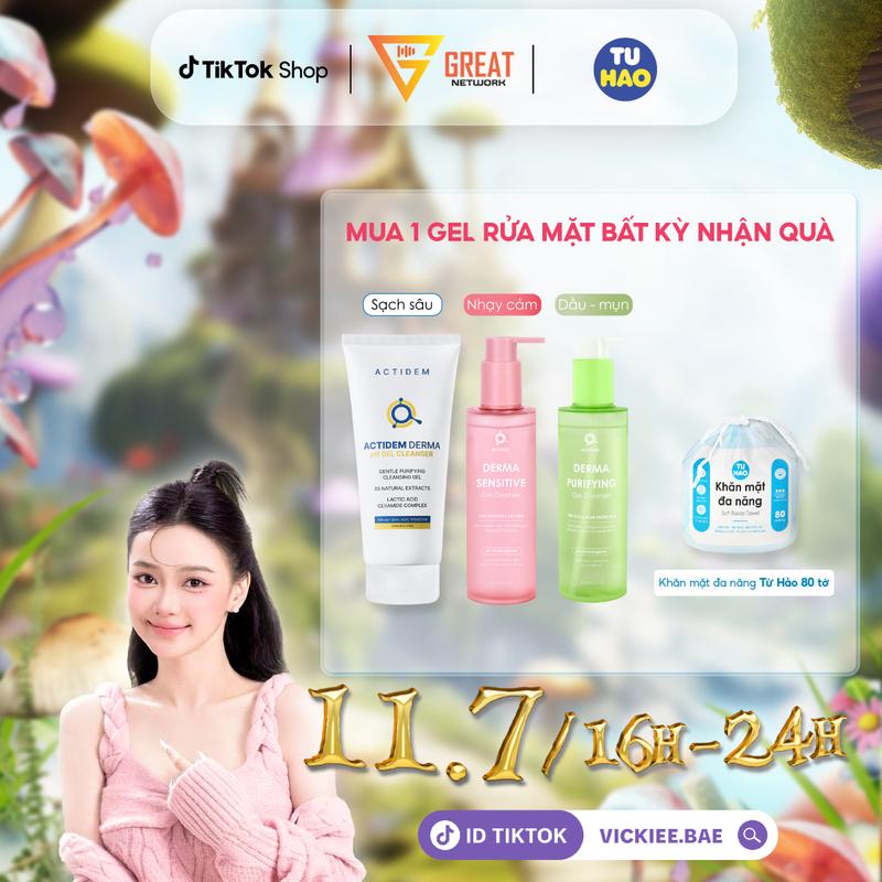 [VIC x Từ Hảo] Gel rửa mặt cho da hỗn hợp, da khô, da nhạy cảm / Nước tẩy trang Actidem 500ml tặng Khăn khô Từ Hảo