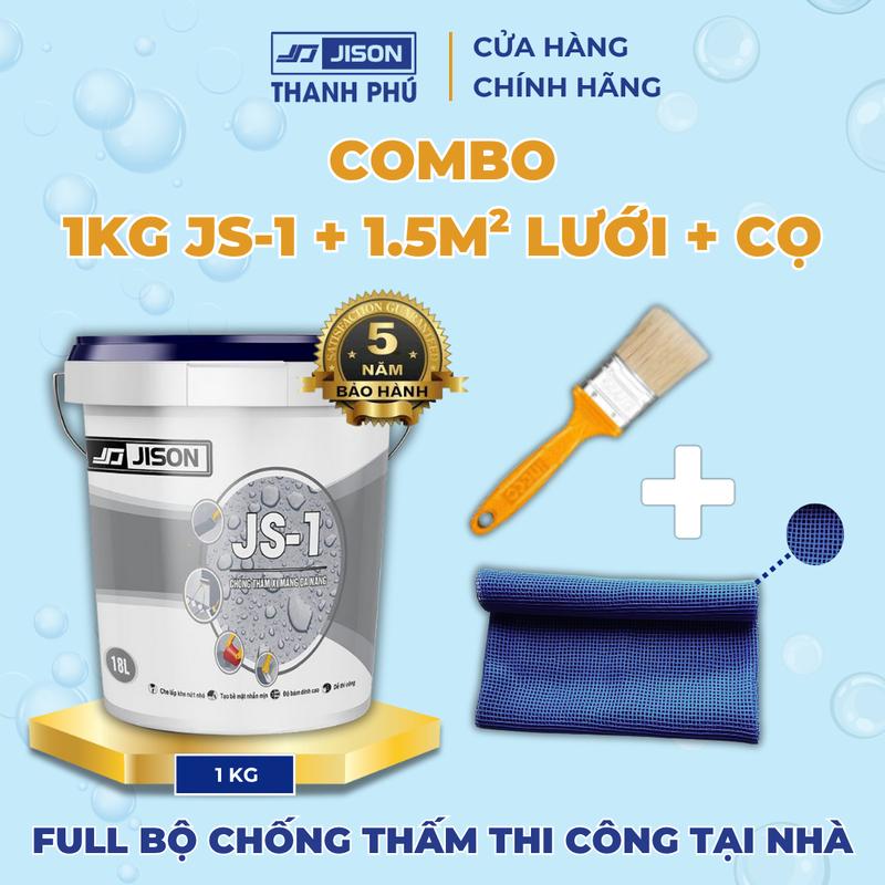 Combo Sơn chống thấm Jison JS-1 1kg + 1,5m2 Lưới dán sàn + 1 Cọ quét đa năng