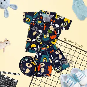 Setelan Baju Anak Plus Topi Cowok dan Cewek Usia 1-6 Tahun Katun