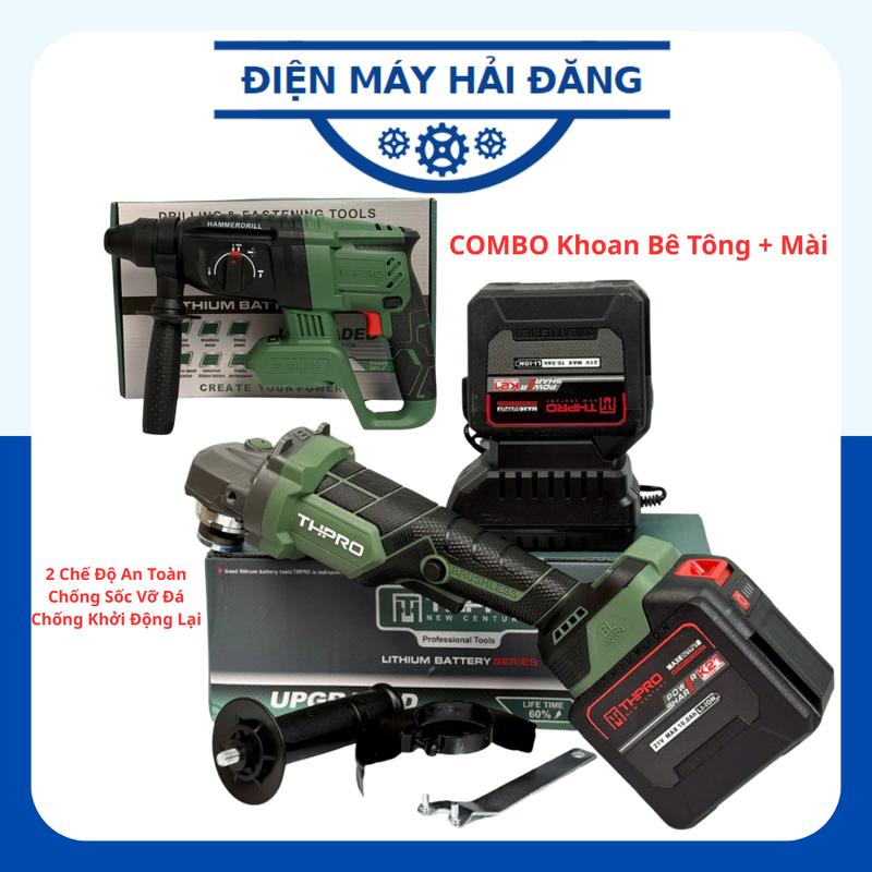 Combo Khoan Bê Tông THPRO TH226, Mài TH-8100 Động Cơ Không Chổi Than Lõi Đồng Kèm Pin 2Pin 20cell Và Sạc Chân Phổ Thông