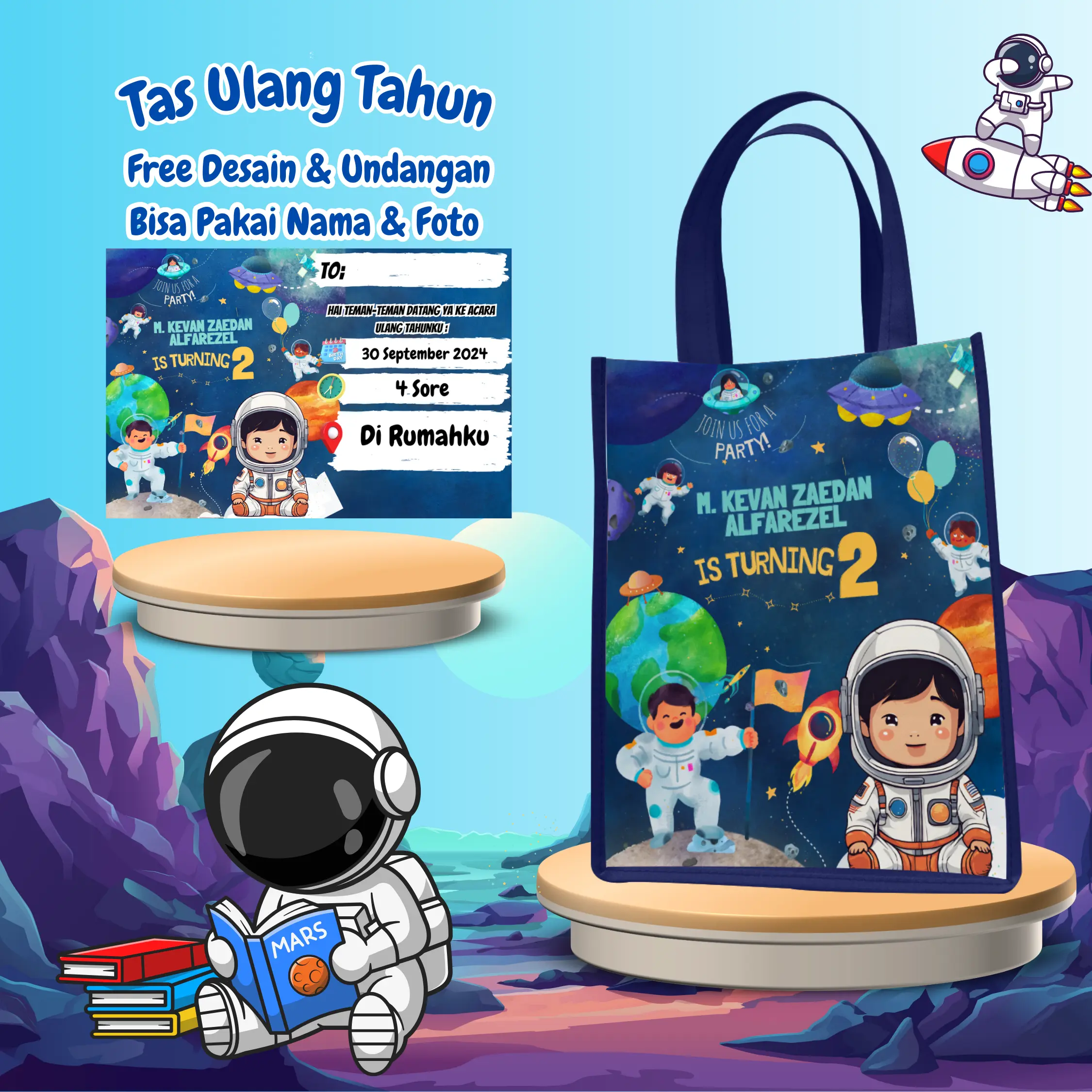 ( 20 Pcs ) Tas Free Undangan Ulang Tahun Anak Cewek Cowok Custom Desain Pakai Nama Foto Kain