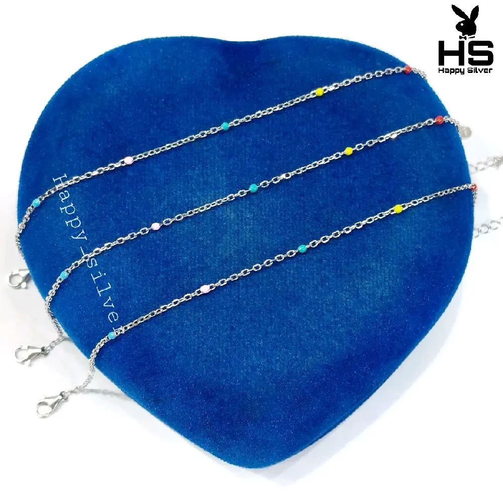 Gelang Tangan Perak Asli Silver 925 Lapis Emas Putih Model Rantai Nori Jedar Bola Warna Warni- Perhiasan Perak Wanita - Perak asli ada surat - Perak asli silver