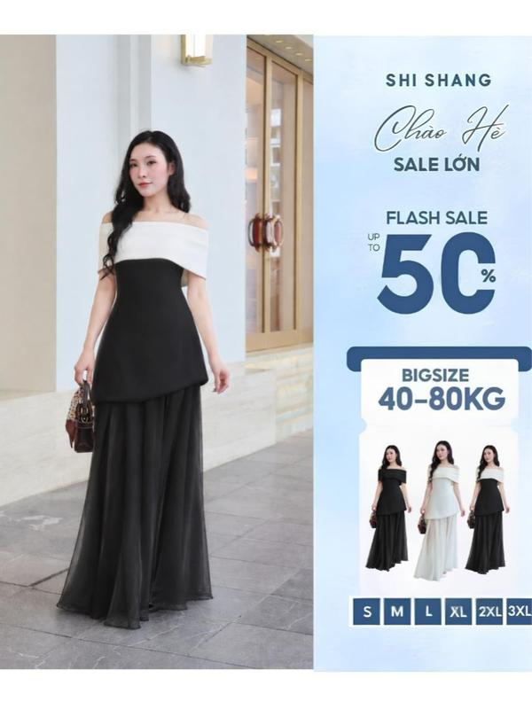 Shi Shang Đầm hai dây kèm choàng quây vai, đầm đi tiệc Bigsize sang chảnh