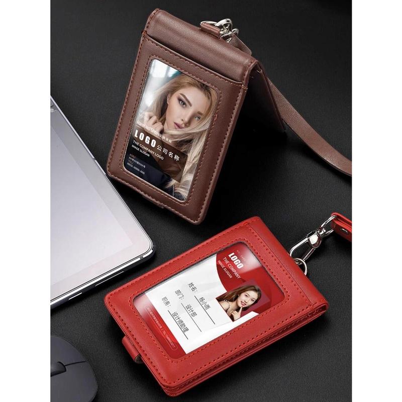 Product Introduction of Real Leather Badge Holder Clear ID Card Pouch Staff Work Chest Cards Name Tag Holders with Lanyard Business Formal Accessories 15