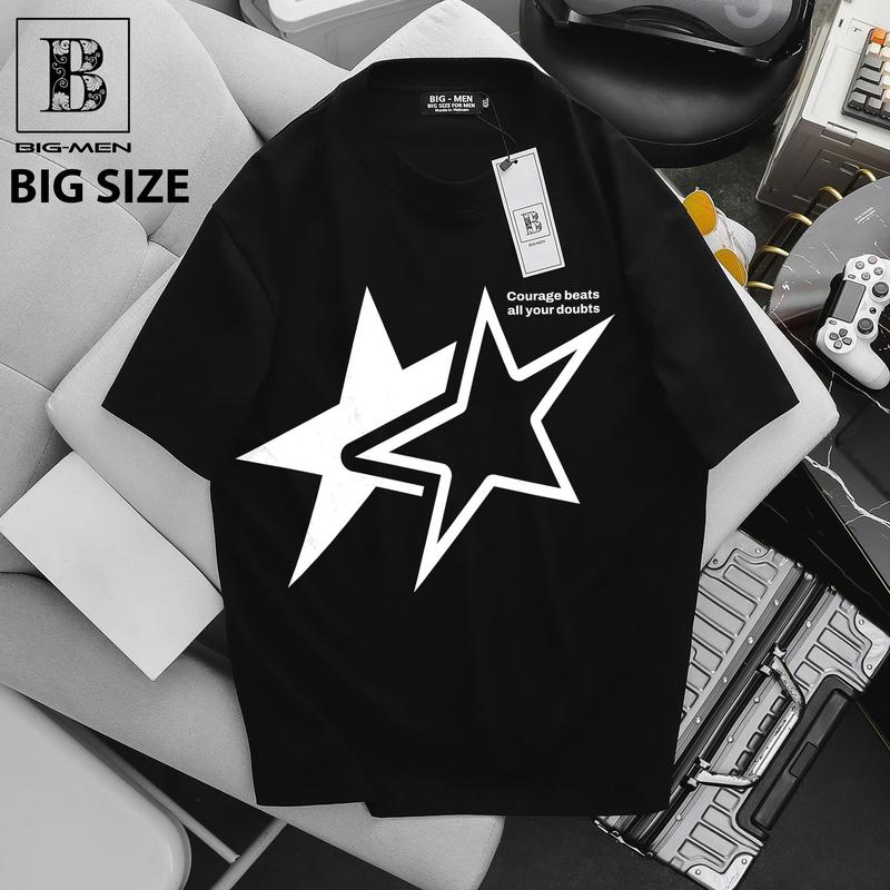 [ Big size 85- 135 kg] Áo thun cotton bigsize nam nhiều màu in 2 ngôi sao cá tính thời trang Big Men