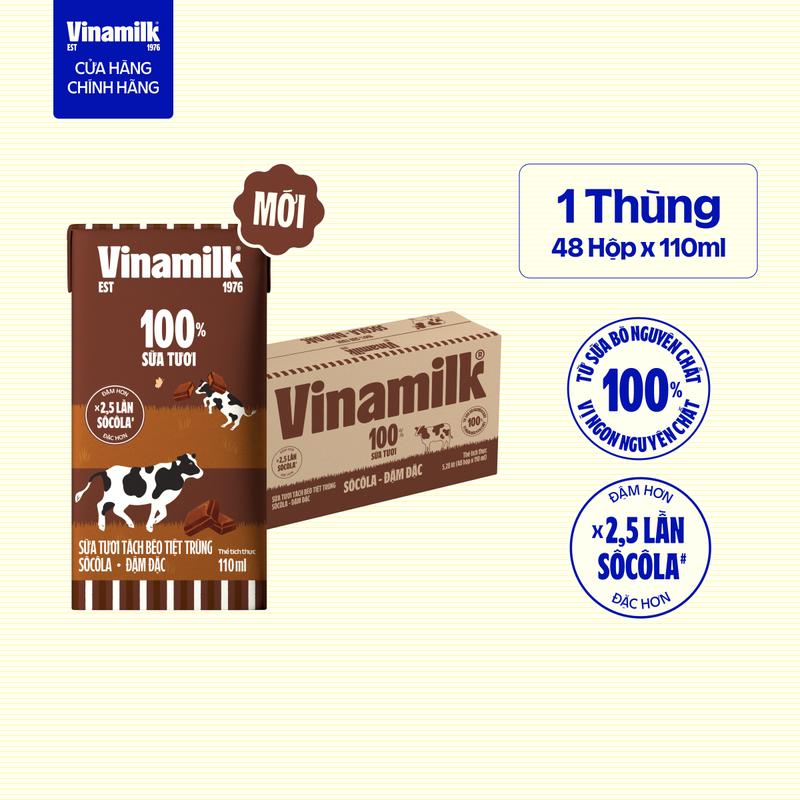   SẢN PHẨM MỚI - Tăng 2.5 lần Socola  Thùng 48 Hộp Sữa Tươi Tách Béo Socola Đậm Đặc 110ml 