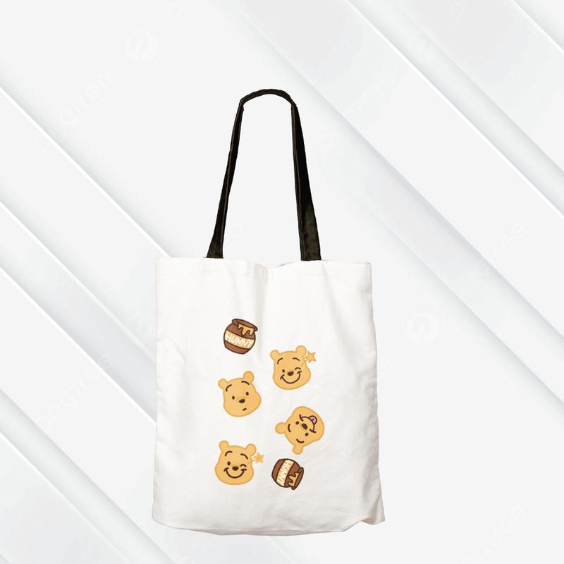 Tas Totebag Anak Lucu DTF Putih- WINNIE THE POOH  Semi Canvas 28cm x 38cm Motif lucu 0