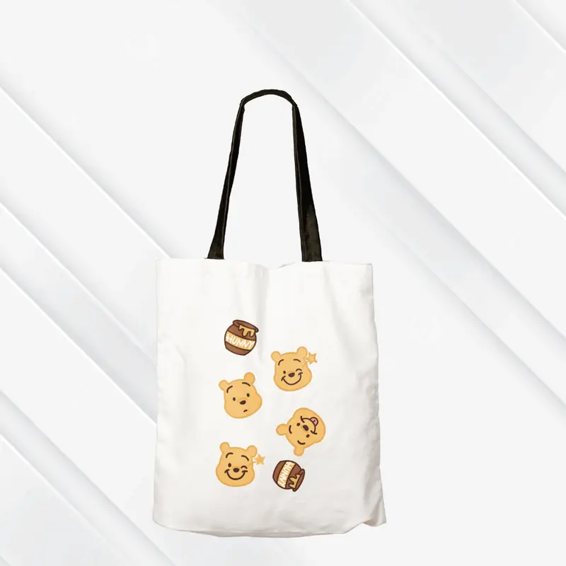 Tas Totebag Anak Lucu DTF Putih- WINNIE THE POOH  Semi Canvas 28cm x 38cm Motif lucu 0