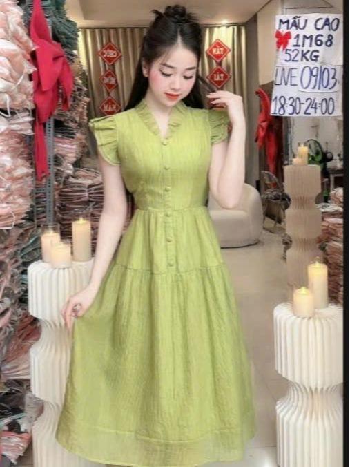   C093  Đầm tơ thiết kế tay bèo cách điệu form xoè đẹp đầm xinh nhẹ nhàng đầm đi tiệc đi làm đi chơi by Thương Lê C093 