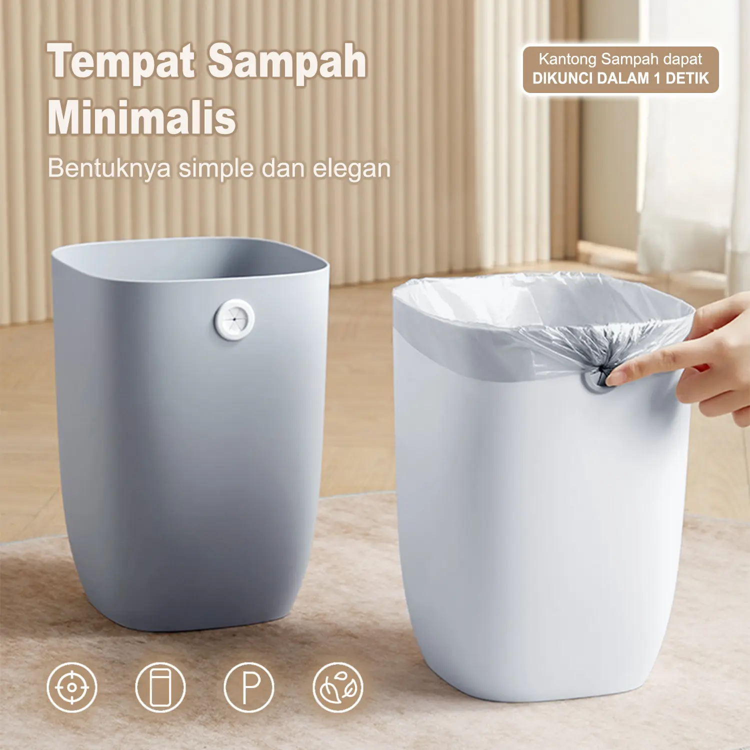 {COD} Tempat Sampah Elegan Minimalis Kualitas PP Plastik Premium Tebal Perlengkapan (PBR-A)