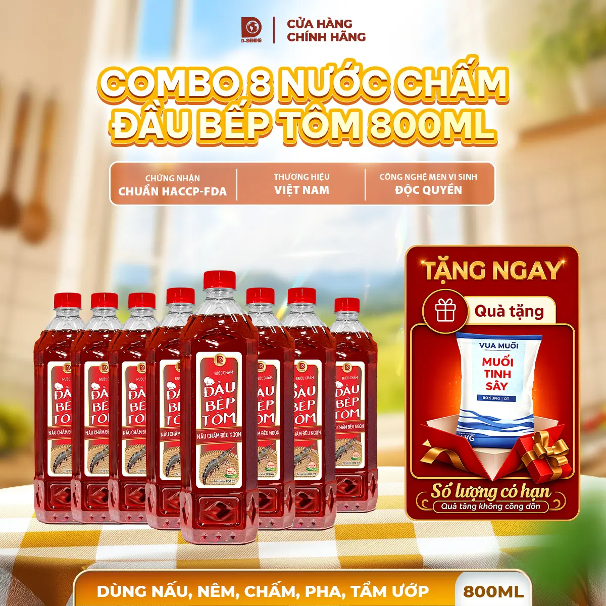 [KOL] [TẶNG MUỐI]_[Giá Sốc_ 119K 1 Thùng]_Nước chấm Đầu Bếp Tôm_Tôm thật pha sẵn_8 chai nhựa 800ml
