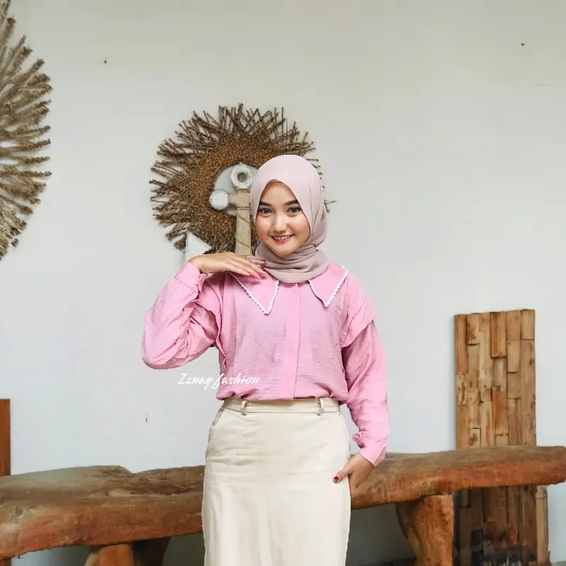 Kemeja Kerah Sailor Top Blouse Renda Korea Style Atasan Wanita Lengan Panjang 4