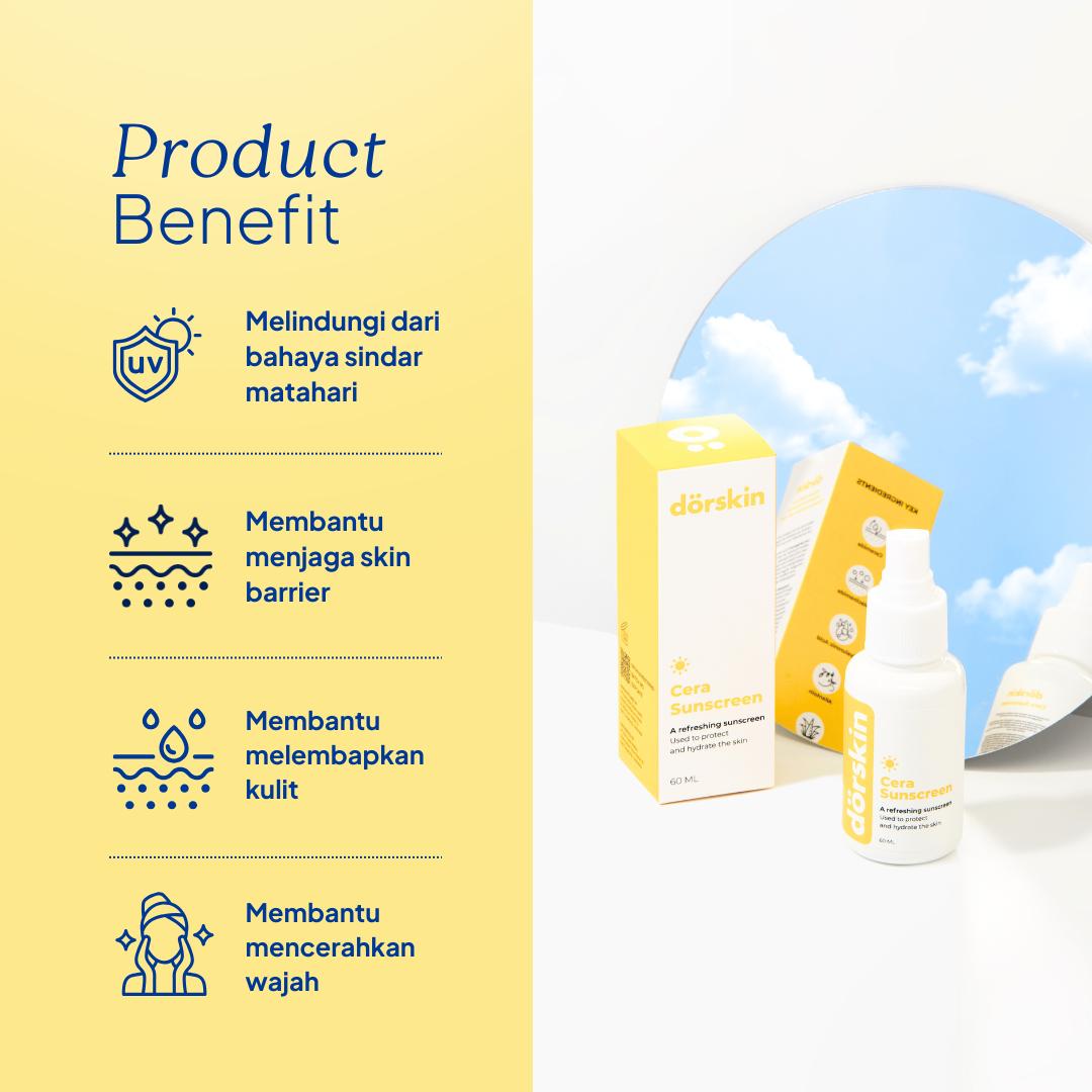 Dorskin Cera Sunscreen Spray 60ml -  All Day Wajah Glowing Praktis Perlindungan UV & Ceramide, Mencerahkan Wajah